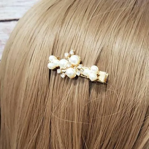 Four Piece Pearl and Rhinestone Accent Hair Clip Set