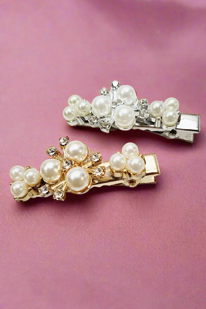 Four Piece Pearl and Rhinestone Accent Hair Clip Set