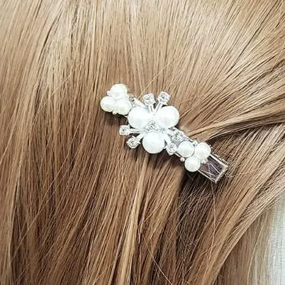 Four Piece Pearl and Rhinestone Accent Hair Clip Set