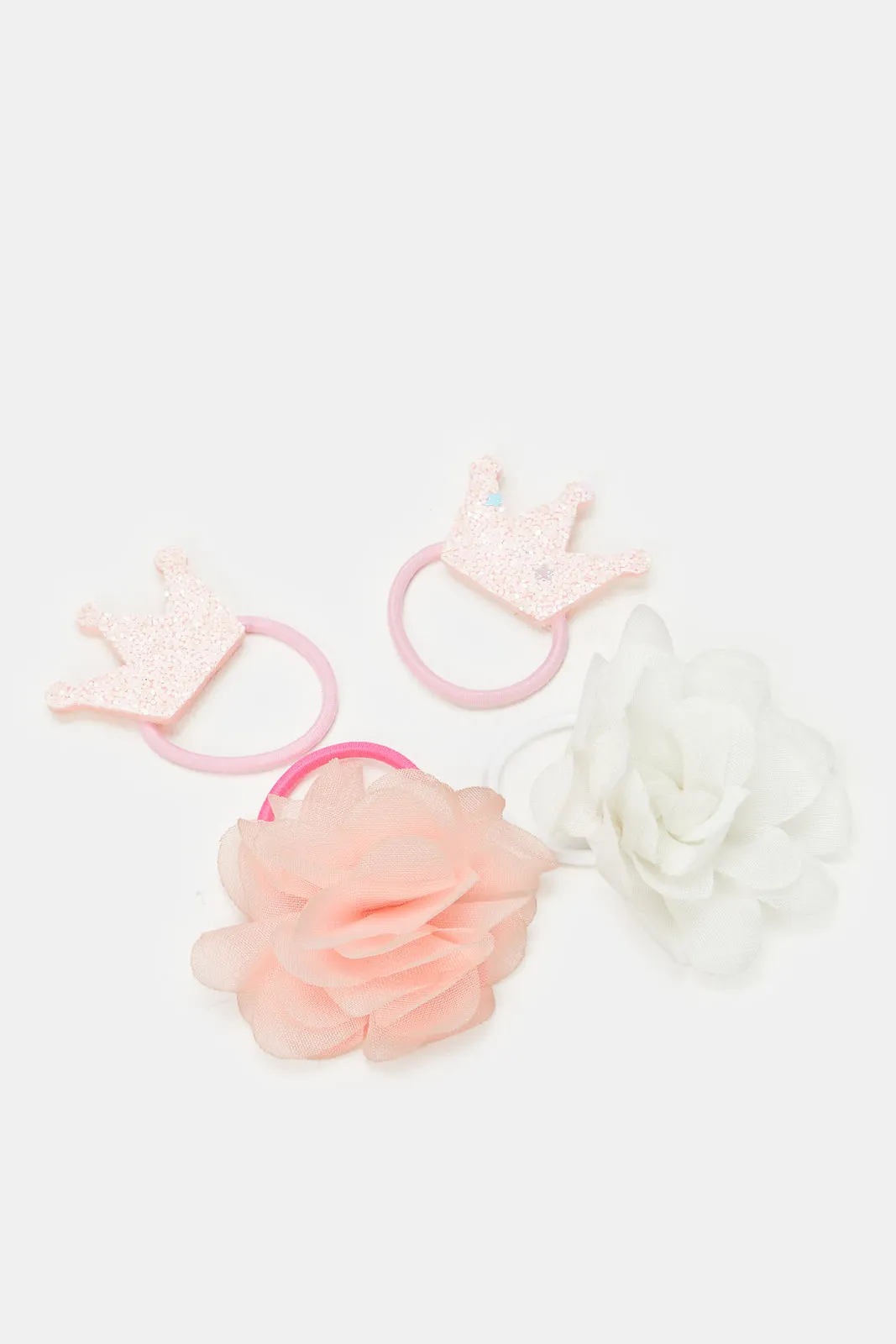 Girls Pink And White Embellished Elasticated Hair Band (6 Piece)