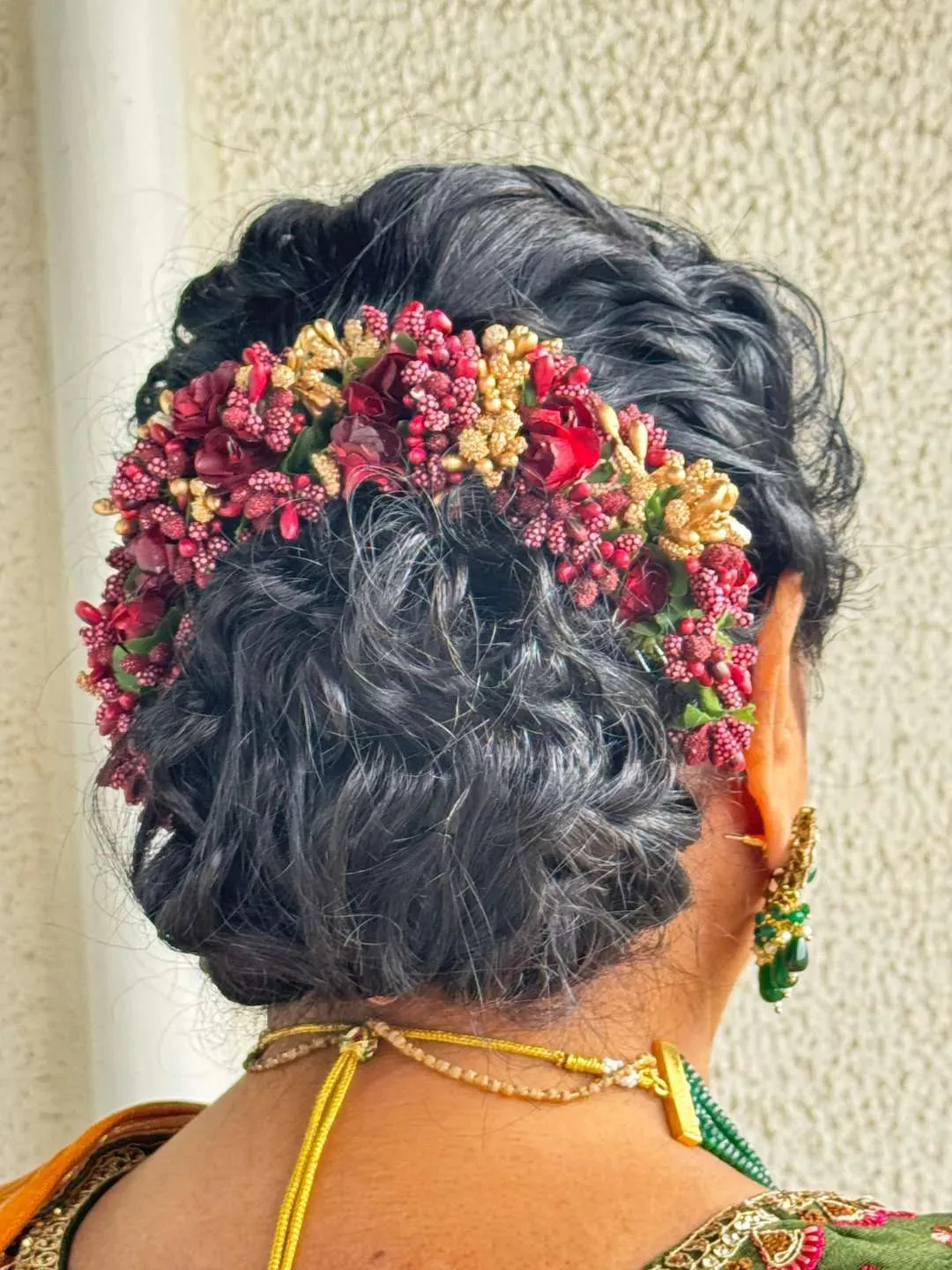 Gold And Maroon Bridal Hair Gajra