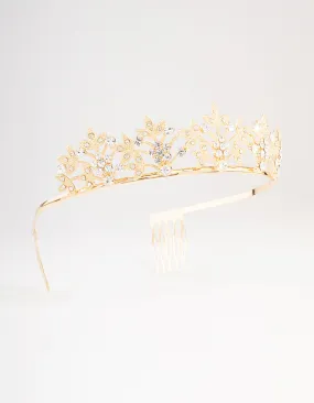 Gold Diamante Leaf Flower Crown