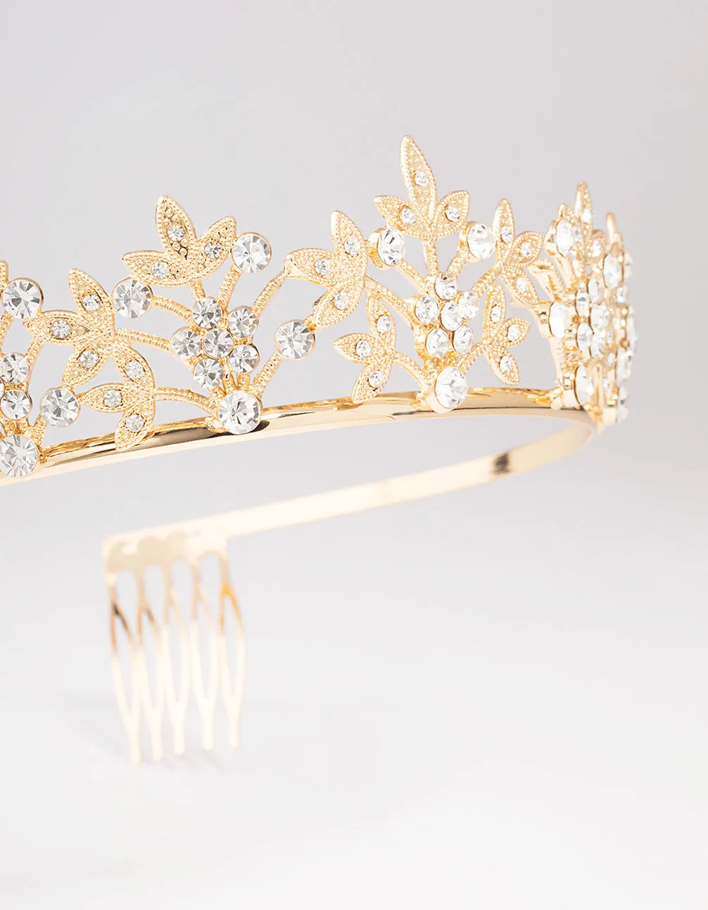 Gold Diamante Leaf Flower Crown