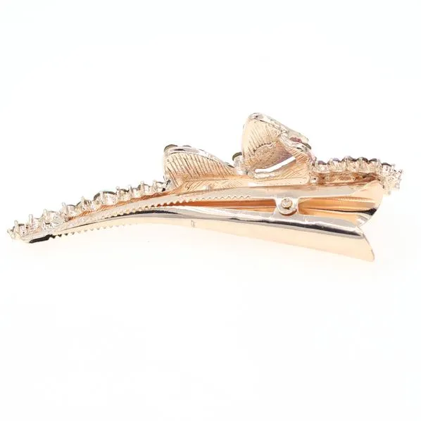 Gold Finish Rhinestone Bow Alligator Clip Hair Claw