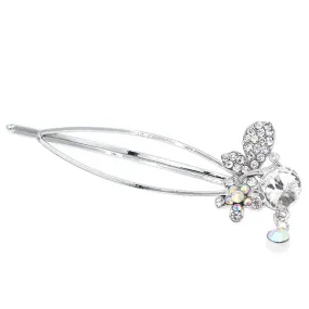 Gold Finish Rhinestone Flower & Butterfly Hair Clip w/ Dangle [pc]