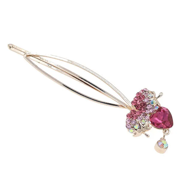 Gold Finish Rhinestone Strawberry Hair Clip [pc]