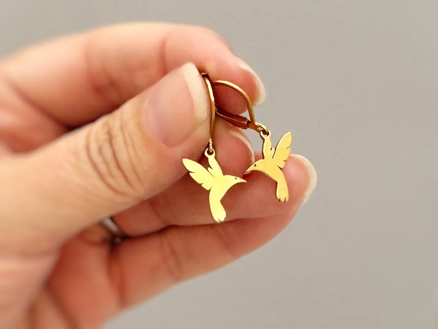 Gold Hummingbird Earrings dangle