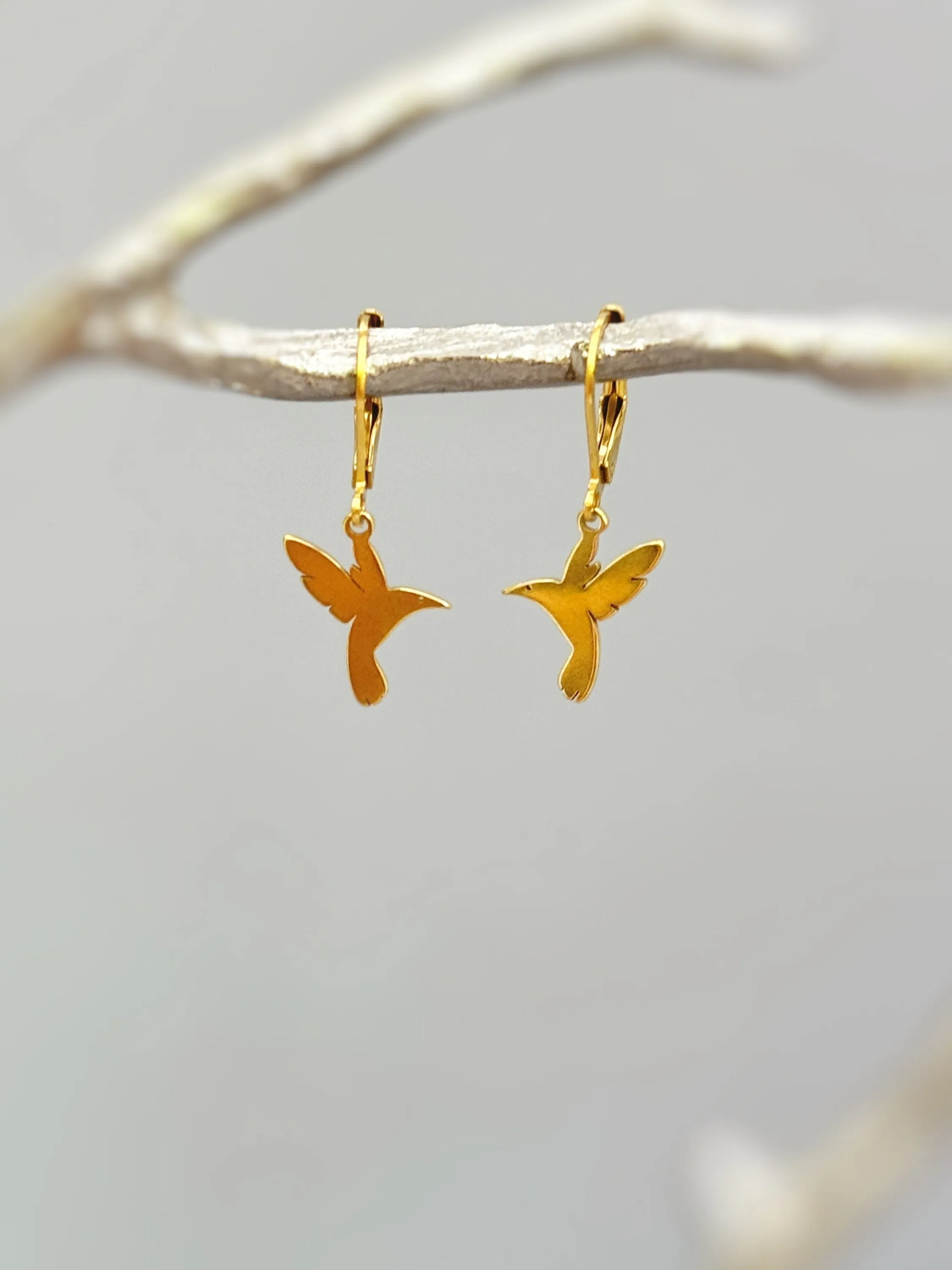 Gold Hummingbird Earrings dangle