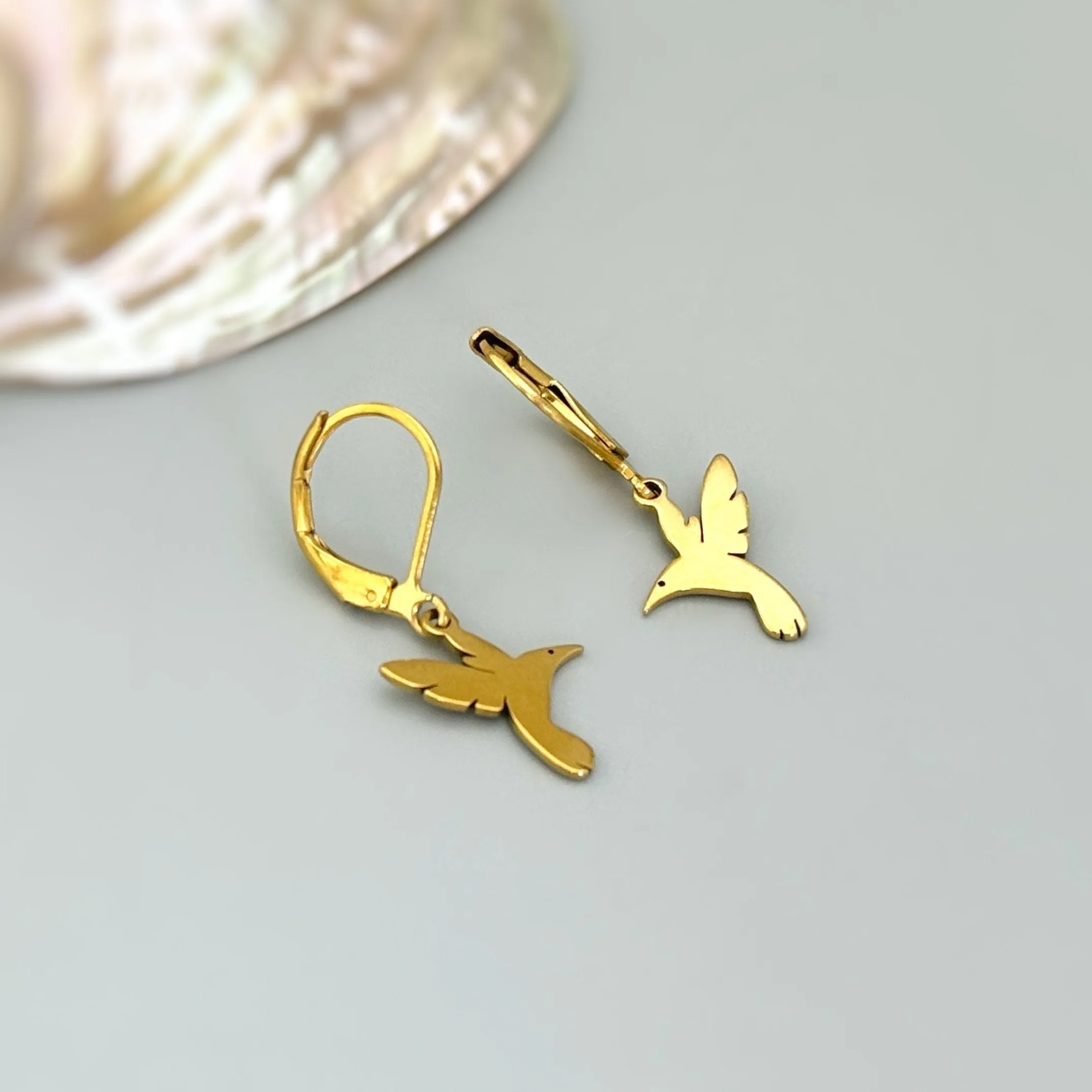 Gold Hummingbird Earrings dangle