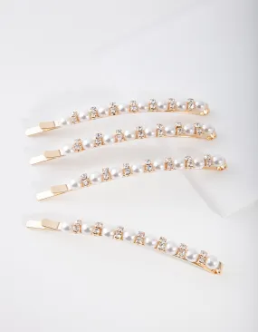 Gold Pearl Hair Slides 4-Pack