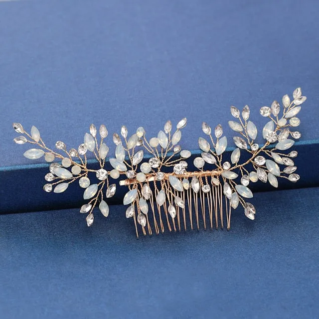 Gold Wedding Hair Combs Leaf Flower Design Bridal Hair Accessories