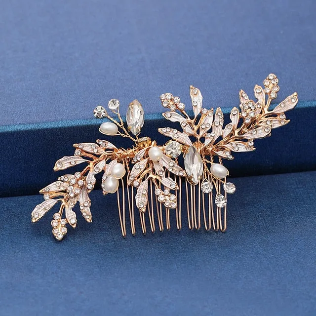 Gold Wedding Hair Combs Leaf Flower Design Bridal Hair Accessories