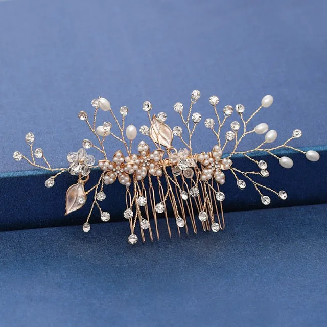 Gold Wedding Hair Combs Leaf Flower Design Bridal Hair Accessories