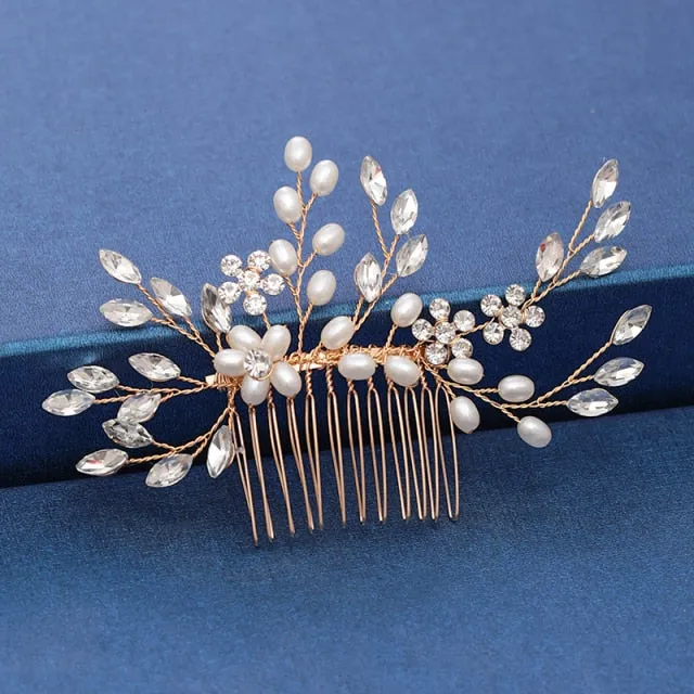 Gold Wedding Hair Combs Leaf Flower Design Bridal Hair Accessories