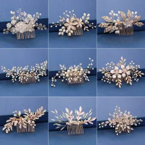 Gold Wedding Hair Combs Leaf Flower Design Bridal Hair Accessories