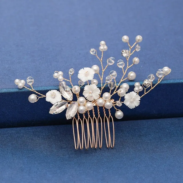 Gold Wedding Hair Combs Leaf Flower Design Bridal Hair Accessories