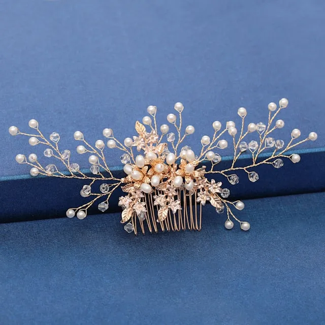 Gold Wedding Hair Combs Leaf Flower Design Bridal Hair Accessories