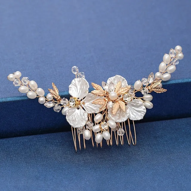 Gold Wedding Hair Combs Leaf Flower Design Bridal Hair Accessories