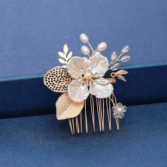 Gold Wedding Hair Combs Leaf Flower Design Bridal Hair Accessories