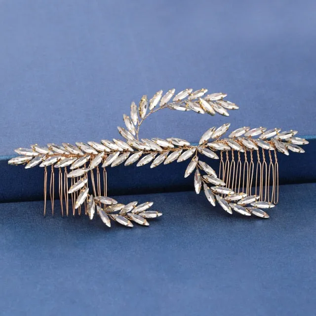 Gold Wedding Hair Combs Leaf Flower Design Bridal Hair Accessories