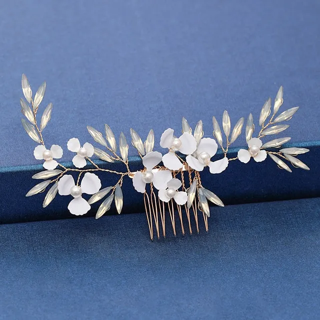 Gold Wedding Hair Combs Leaf Flower Design Bridal Hair Accessories