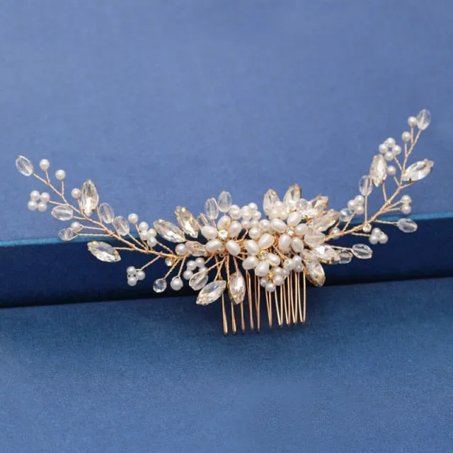 Gold Wedding Hair Combs Leaf Flower Design Bridal Hair Accessories