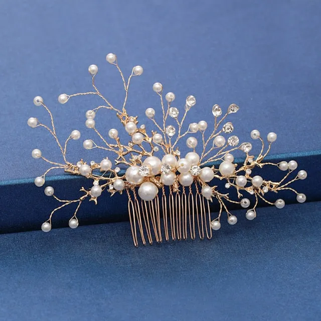 Gold Wedding Hair Combs Leaf Flower Design Bridal Hair Accessories