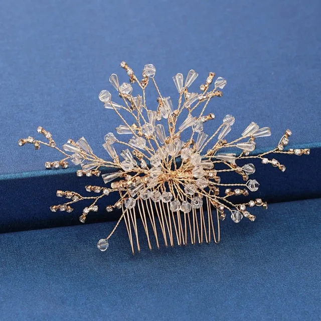 Gold Wedding Hair Combs Leaf Flower Design Bridal Hair Accessories