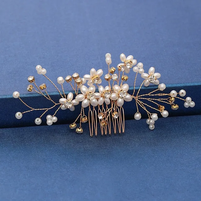 Gold Wedding Hair Combs Leaf Flower Design Bridal Hair Accessories