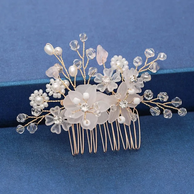 Gold Wedding Hair Combs Leaf Flower Design Bridal Hair Accessories