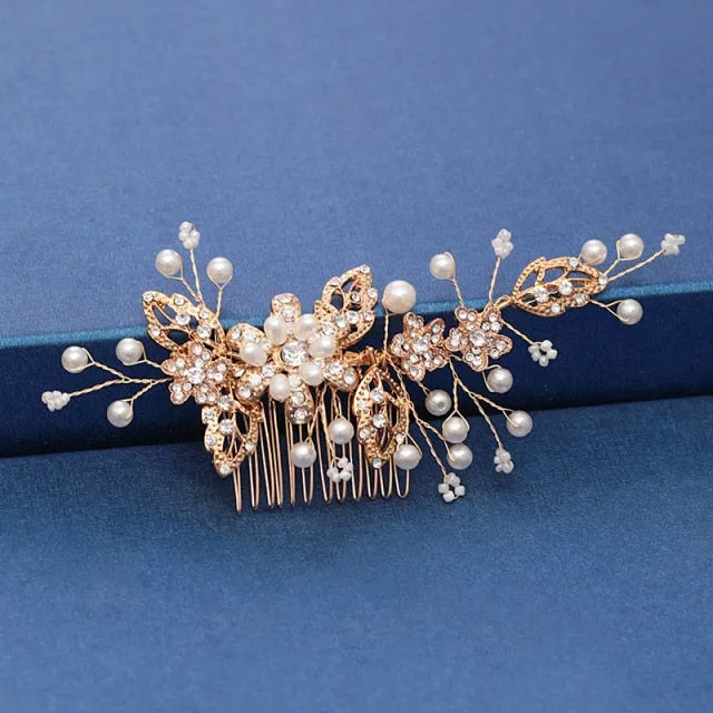 Gold Wedding Hair Combs Leaf Flower Design Bridal Hair Accessories