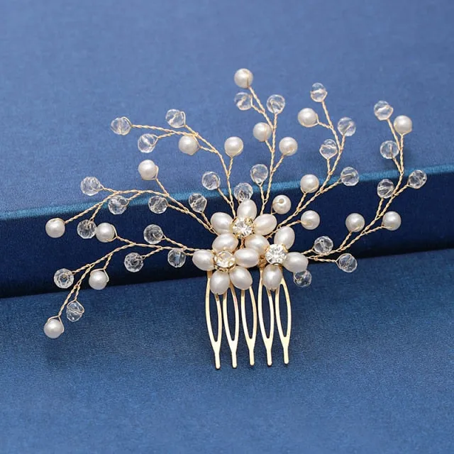 Gold Wedding Hair Combs Leaf Flower Design Bridal Hair Accessories