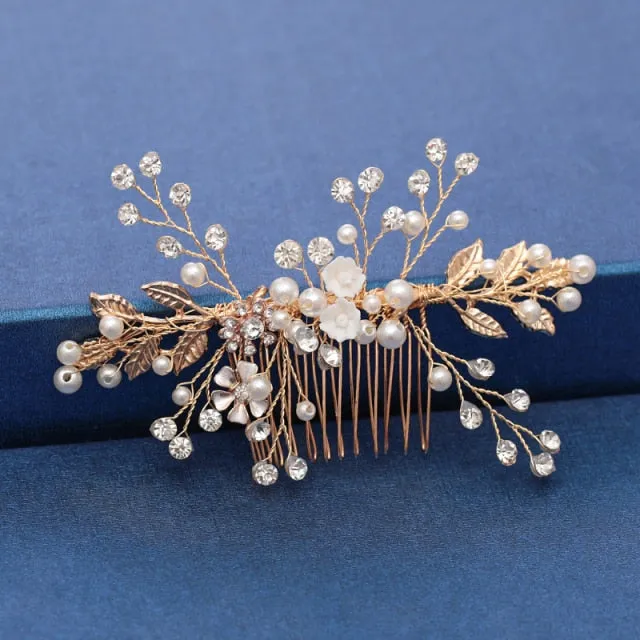 Gold Wedding Hair Combs Leaf Flower Design Bridal Hair Accessories