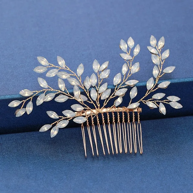 Gold Wedding Hair Combs Leaf Flower Design Bridal Hair Accessories