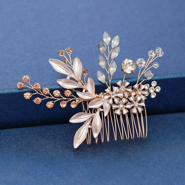 Gold Wedding Hair Combs Leaf Flower Design Bridal Hair Accessories