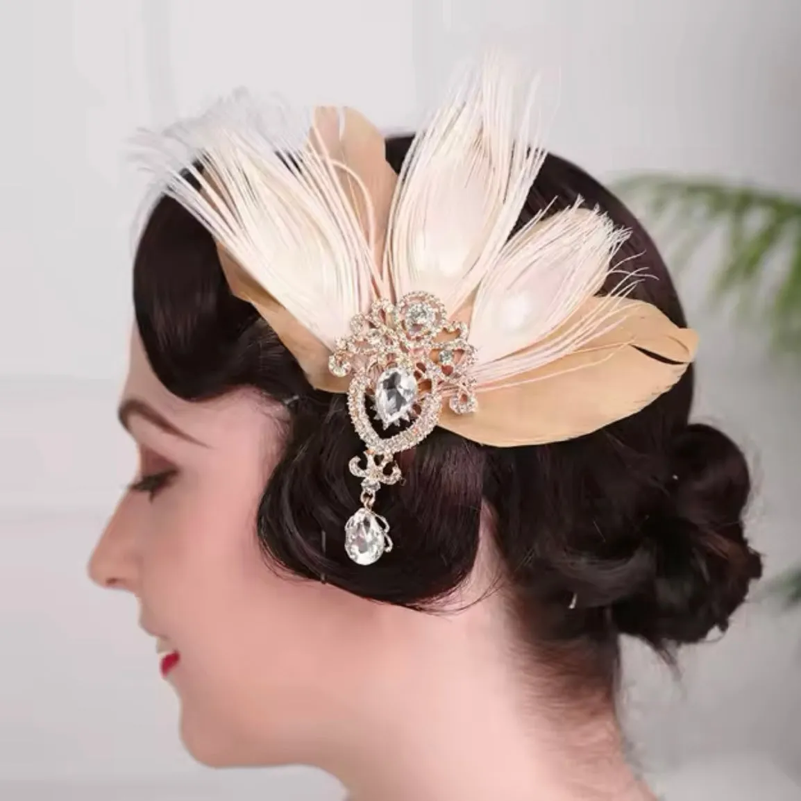 Great Gatsby 1920's Flapper Feather Headdress Fancy Dress - Brown (Style 5)