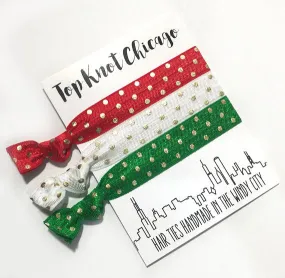 HAIR TIES - TKC - RED AND GREEN WITH GOLD DOTS 3 ON A CARD