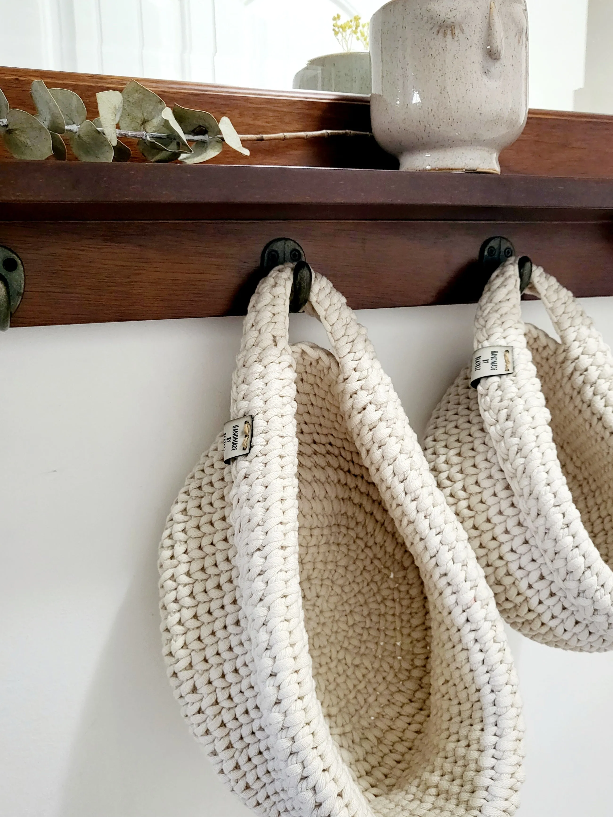 Hand-Crocheted Hanging Baskets with Handle – Set of 2 Storage Organizers