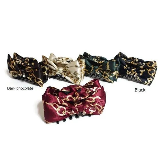 Handmade Chain Print Satin Hair Bow Hair Claw Clip Women Fashion Hair Accessories