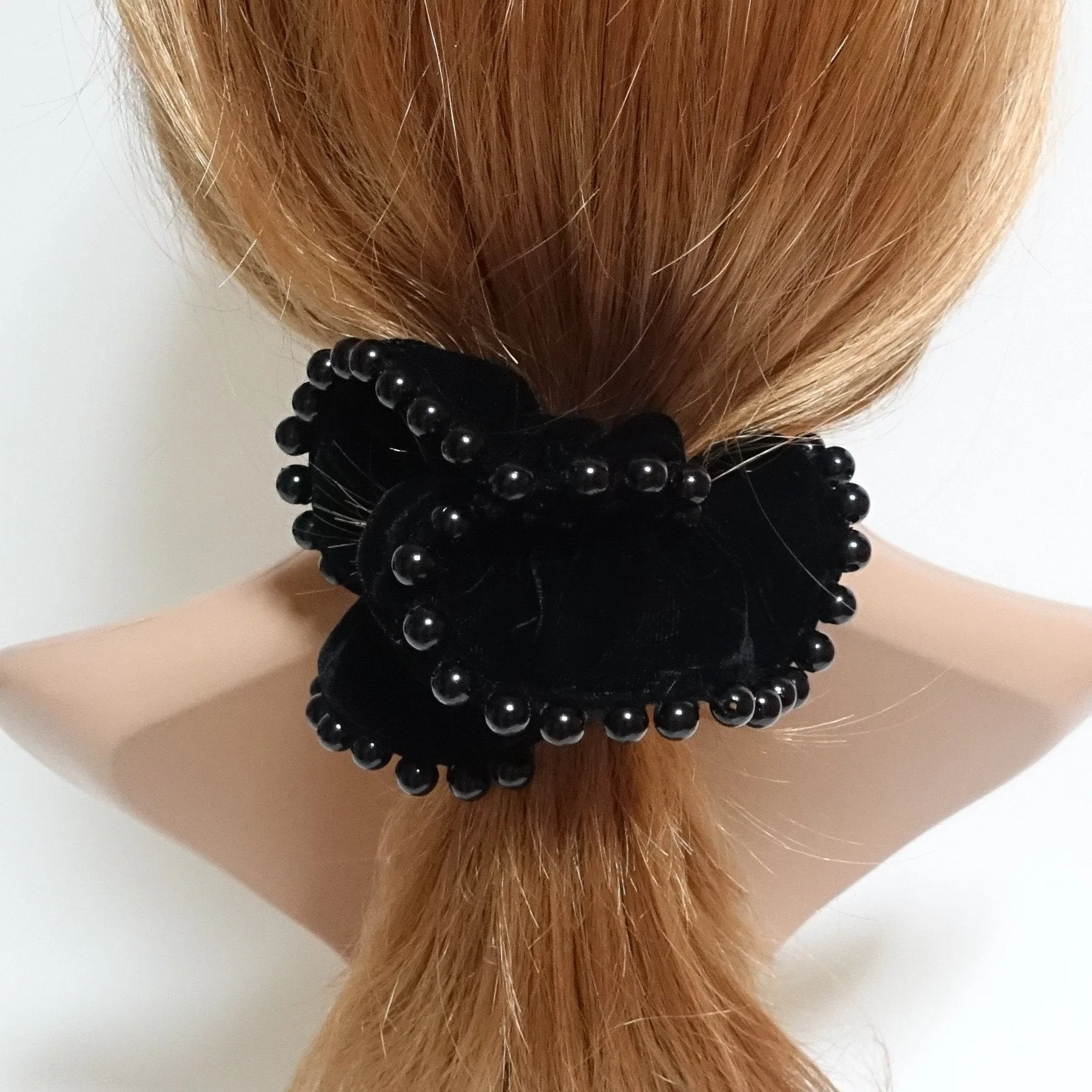 Handmade Pearl Ball Trim Silk Velvet Hair Ties Luxury Hair Scrunchies