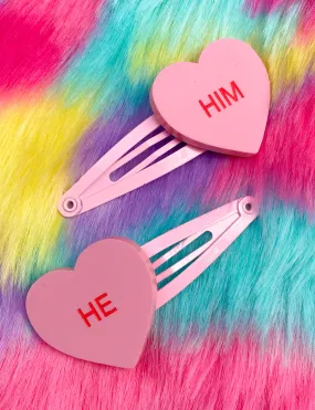 HE/HIM GENTLE REMINDER HAIR CLIPS - PINK