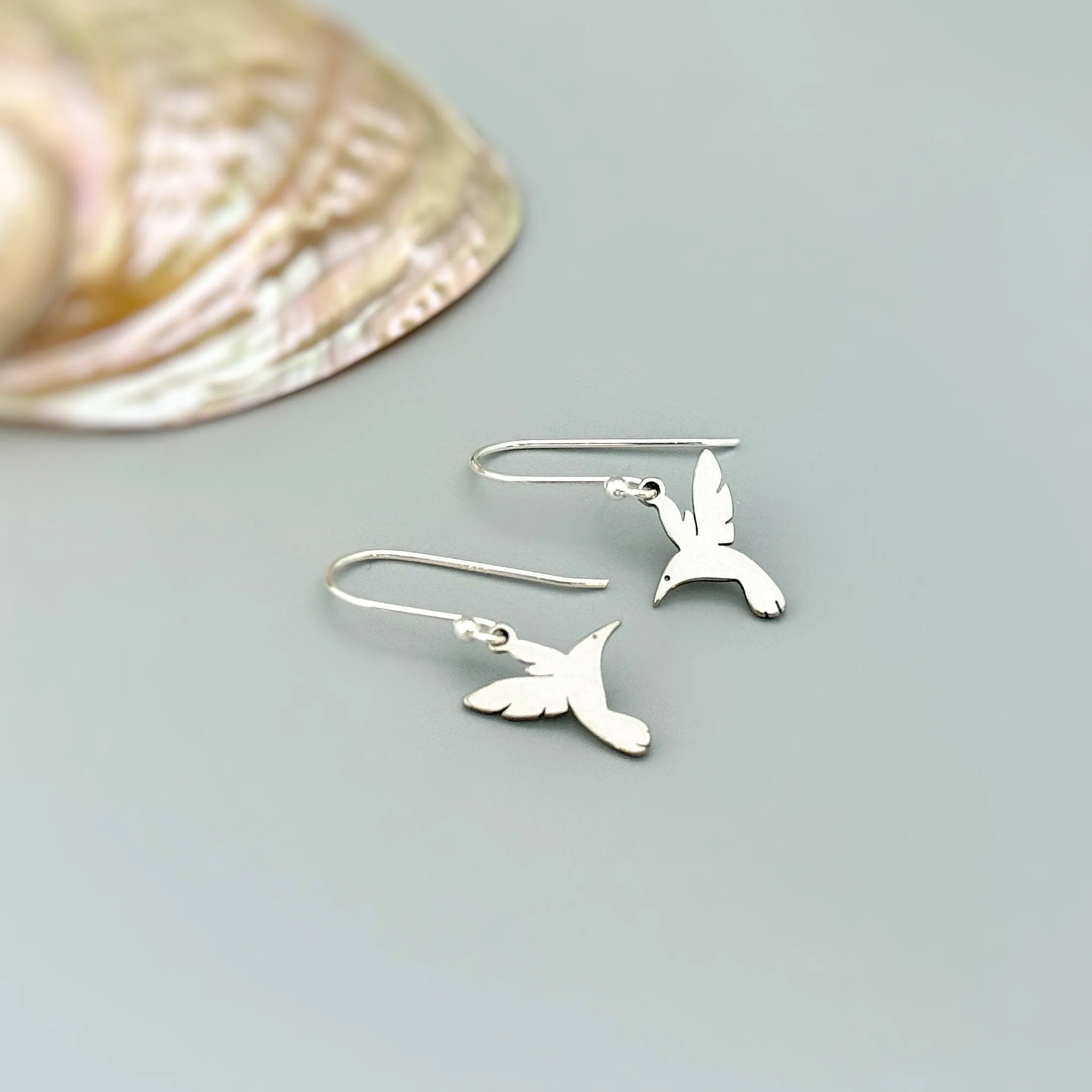 Hummingbird Earrings dangle Silver Bird Jewelry