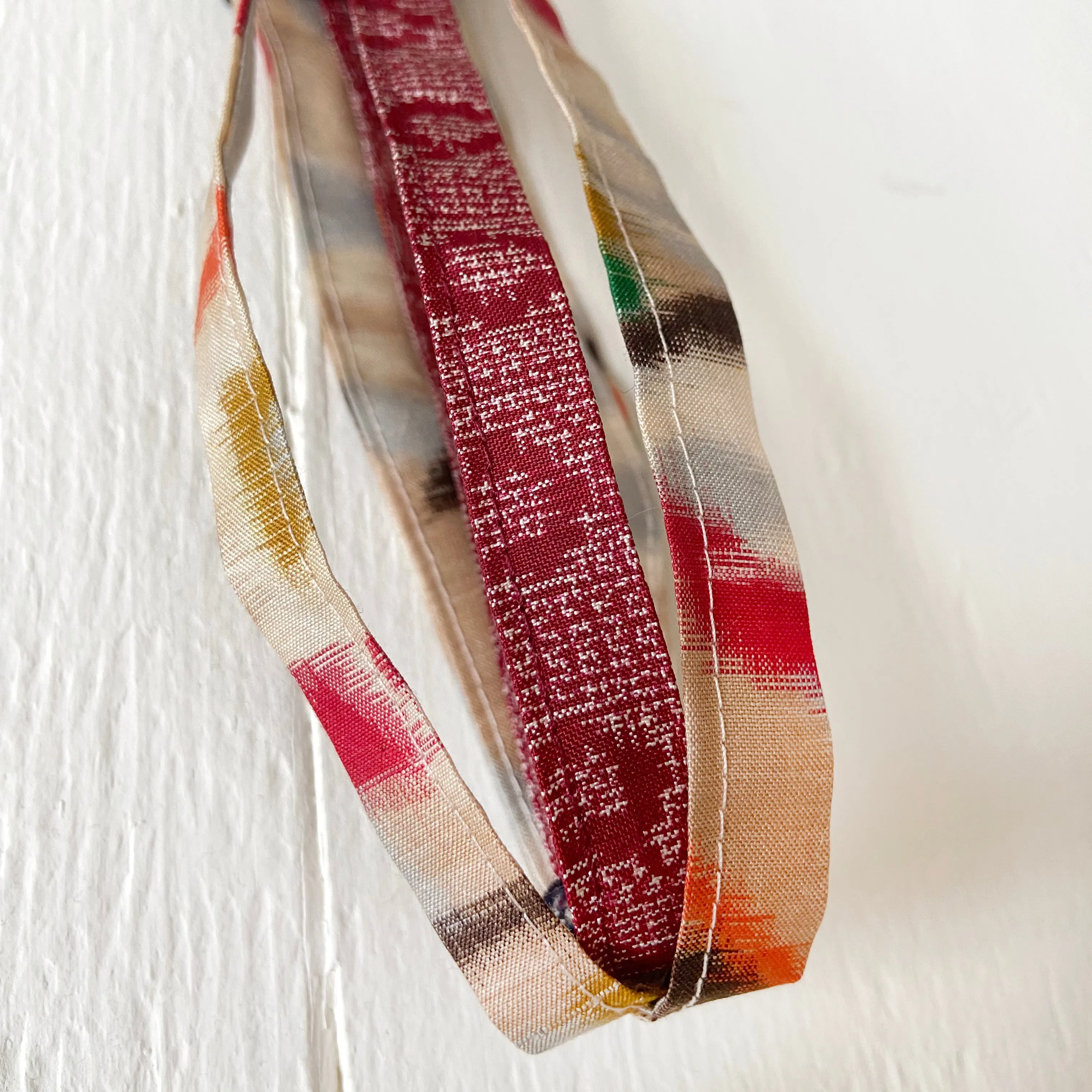 Japanese fabric triple headband, Adjustable Cream ikat/Red