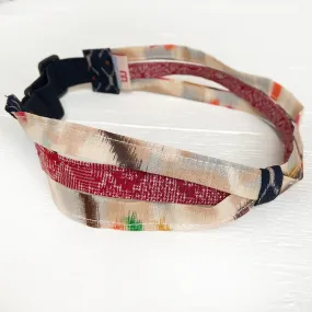 Japanese fabric triple headband, Adjustable Cream ikat/Red