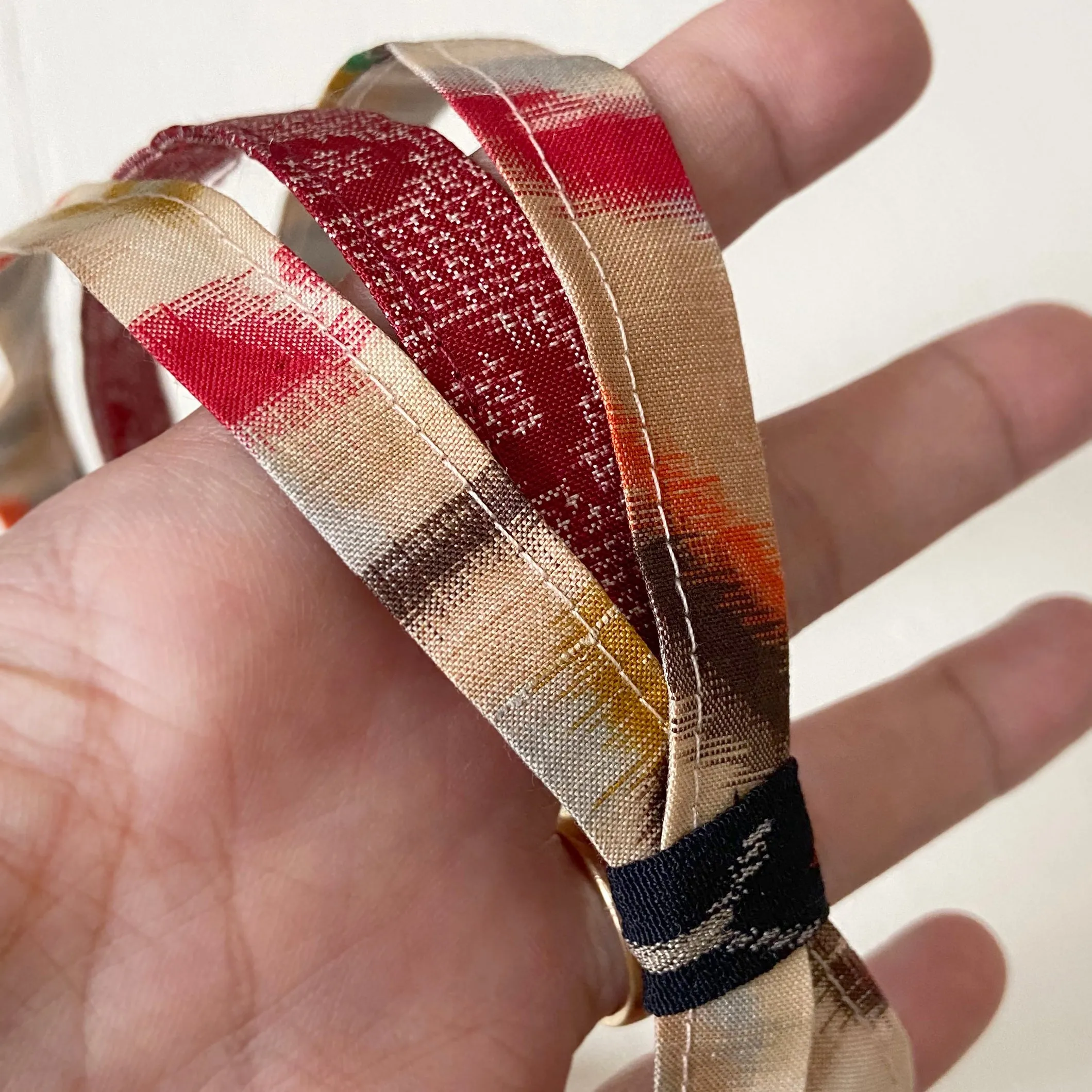 Japanese fabric triple headband, Adjustable Cream ikat/Red