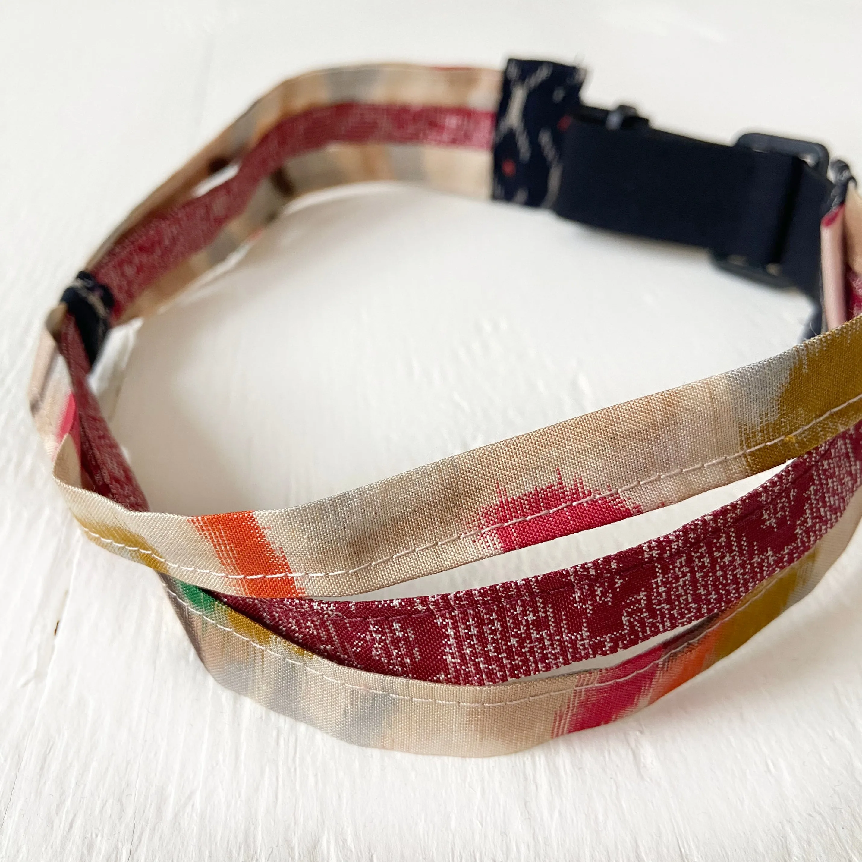 Japanese fabric triple headband, Adjustable Cream ikat/Red