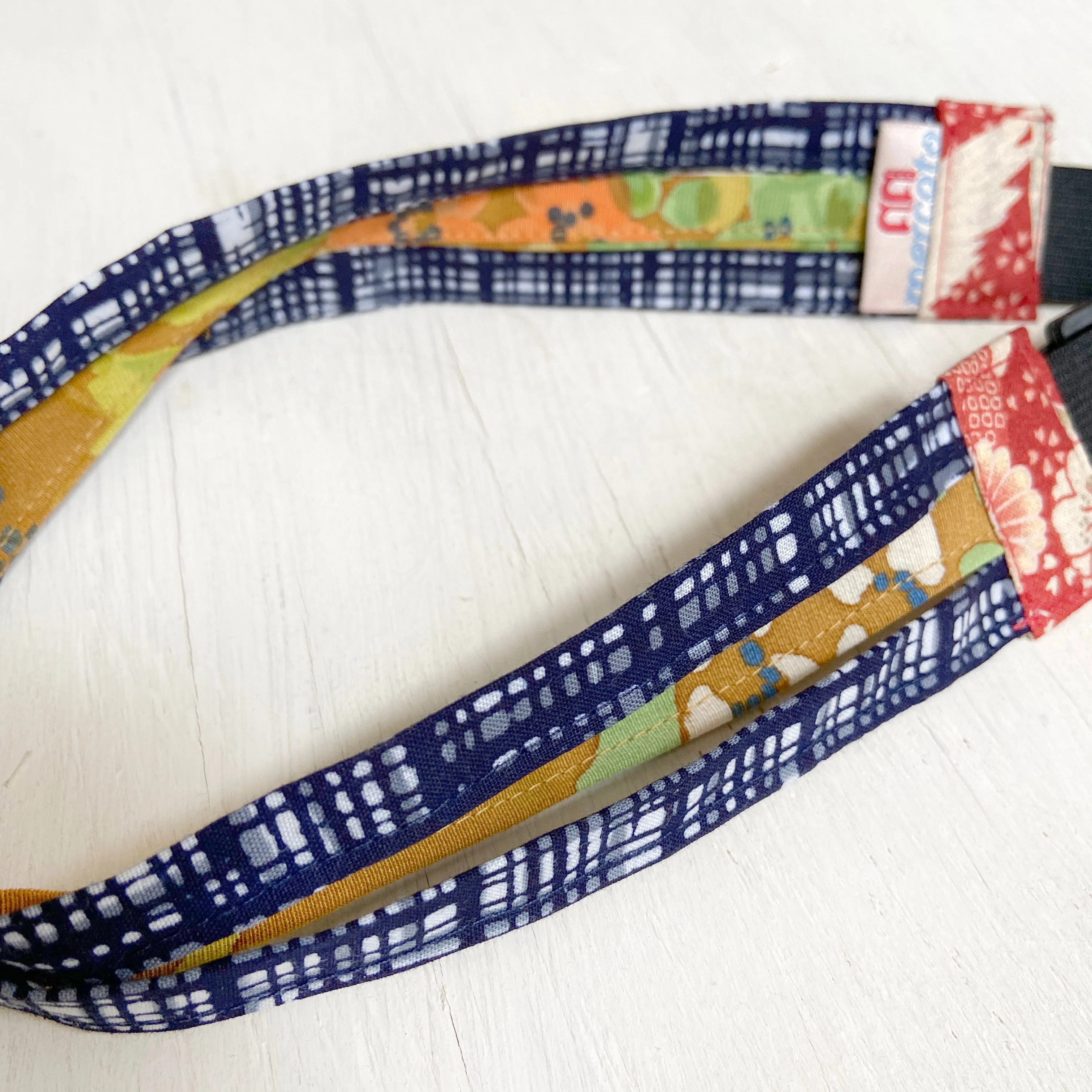 Japanese fabric triple headband, Adjustable Navy Yukata and mustard