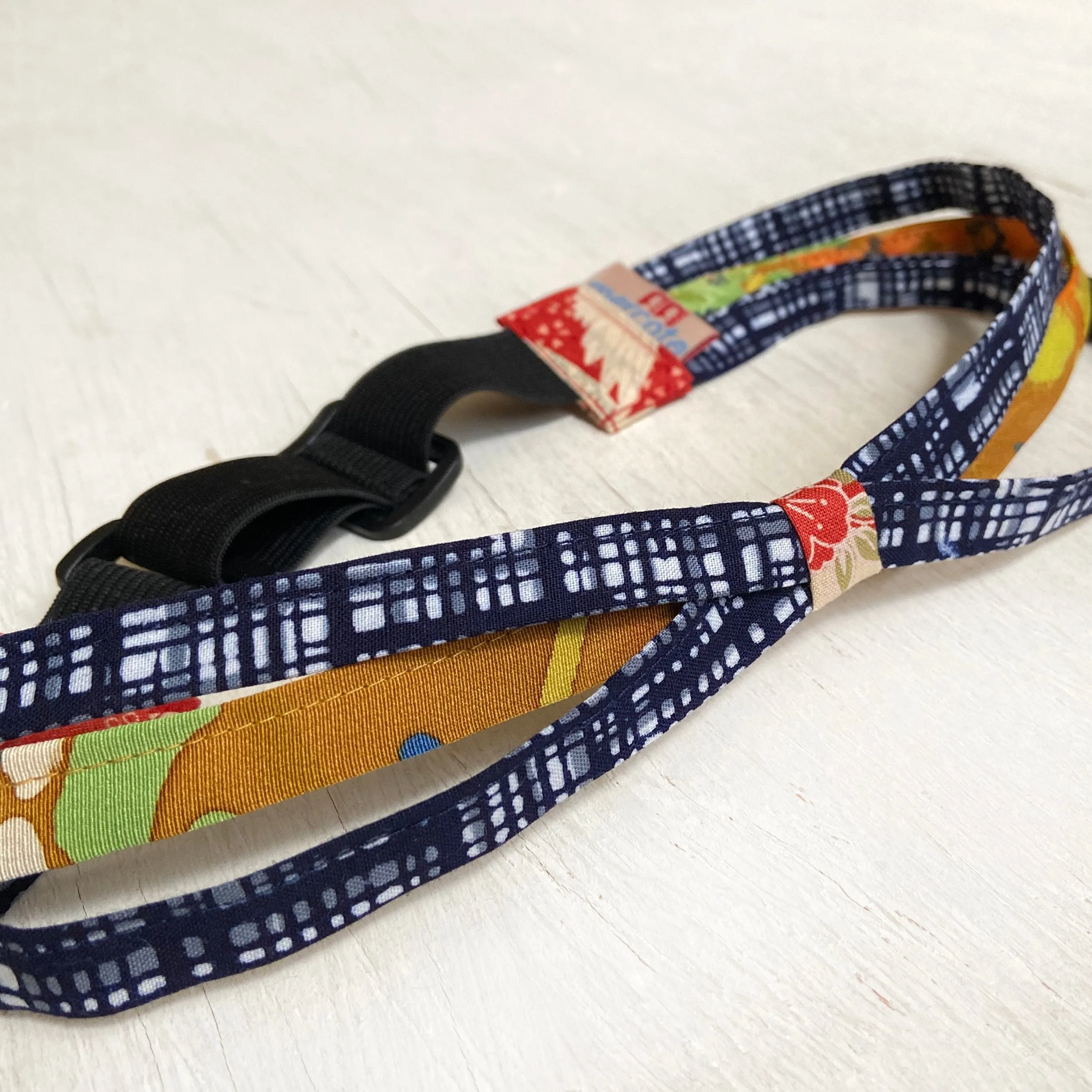 Japanese fabric triple headband, Adjustable Navy Yukata and mustard