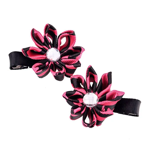 Kanzashi Flower Dual Color Point Petal Hair Clip [Pair]