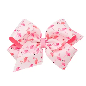 King Printed Overlay Hair Bow on Clippie - Flamingo